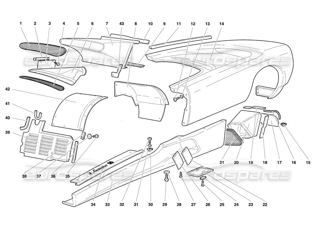 lamborghini diablo se30 (1995) body elements - left flank parts diagram