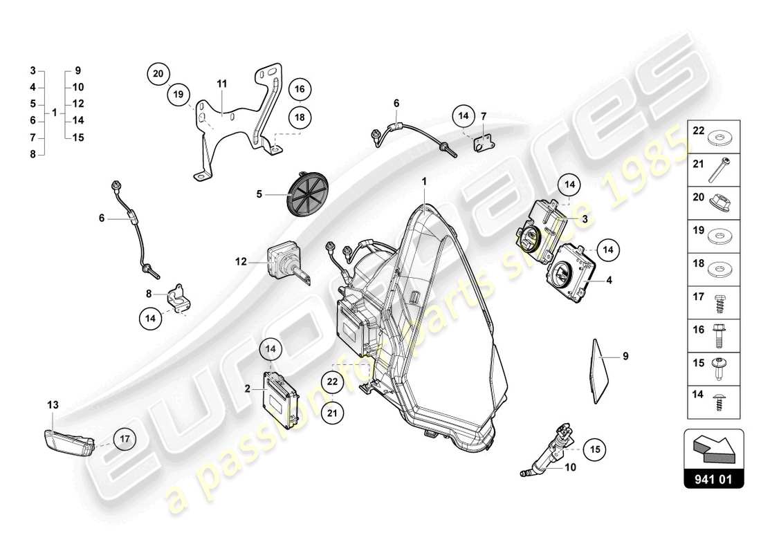 lamborghini 2022 (lp770-4 svj coupe) headlights parts diagram