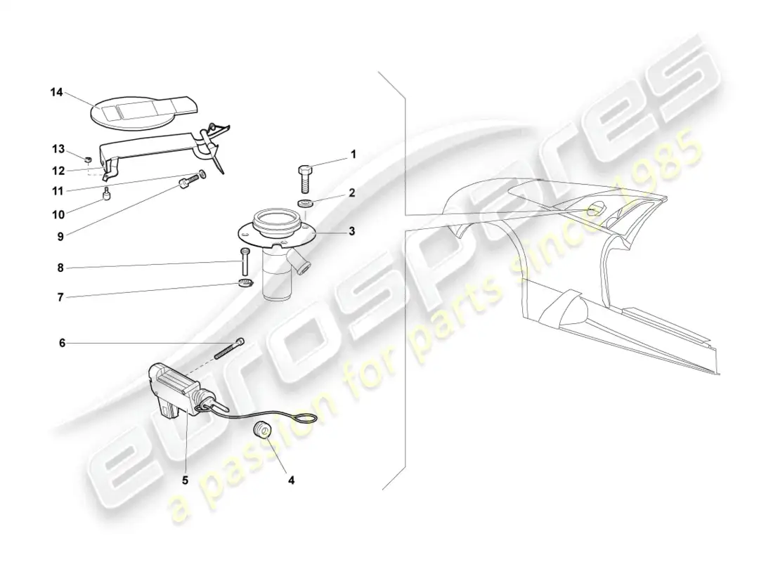 lamborghini murcielago coupe (2003) fuel filler flap parts diagram