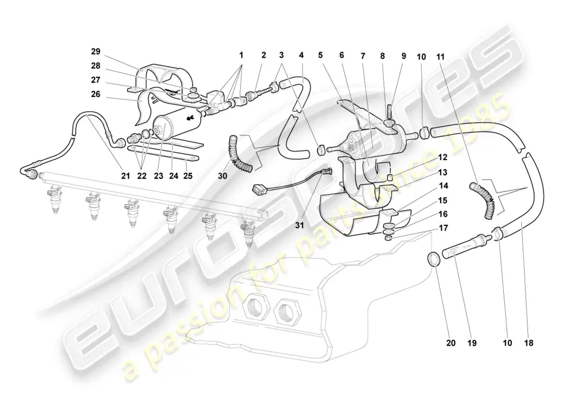 lamborghini murcielago coupe (2003) fuel line with breather pipe parts diagram