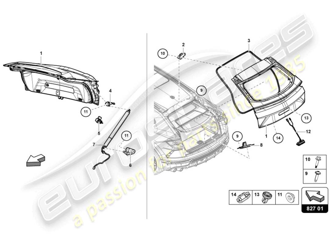 lamborghini urus performante (2023) rear lid rear part diagram