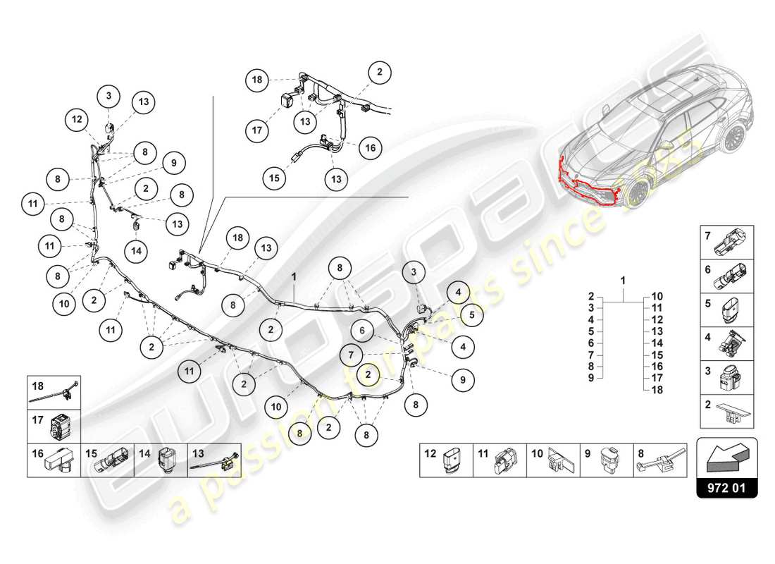 lamborghini urus performante (2023) wiring set for bumper front part diagram