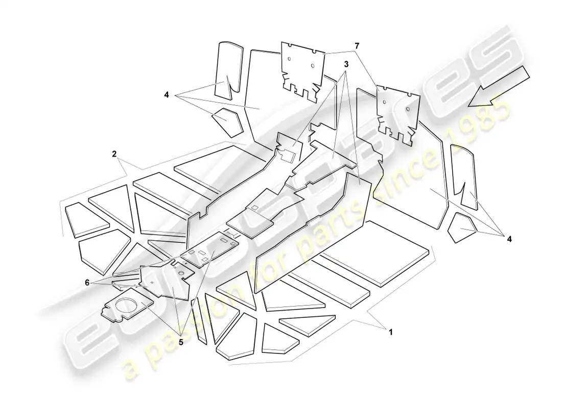 lamborghini murcielago coupe (2003) sound absorbers parts diagram