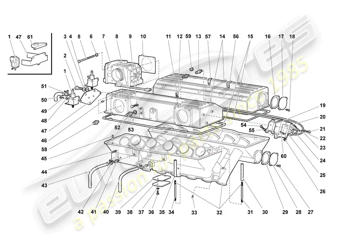 lamborghini murcielago coupe (2003) intake system parts diagram
