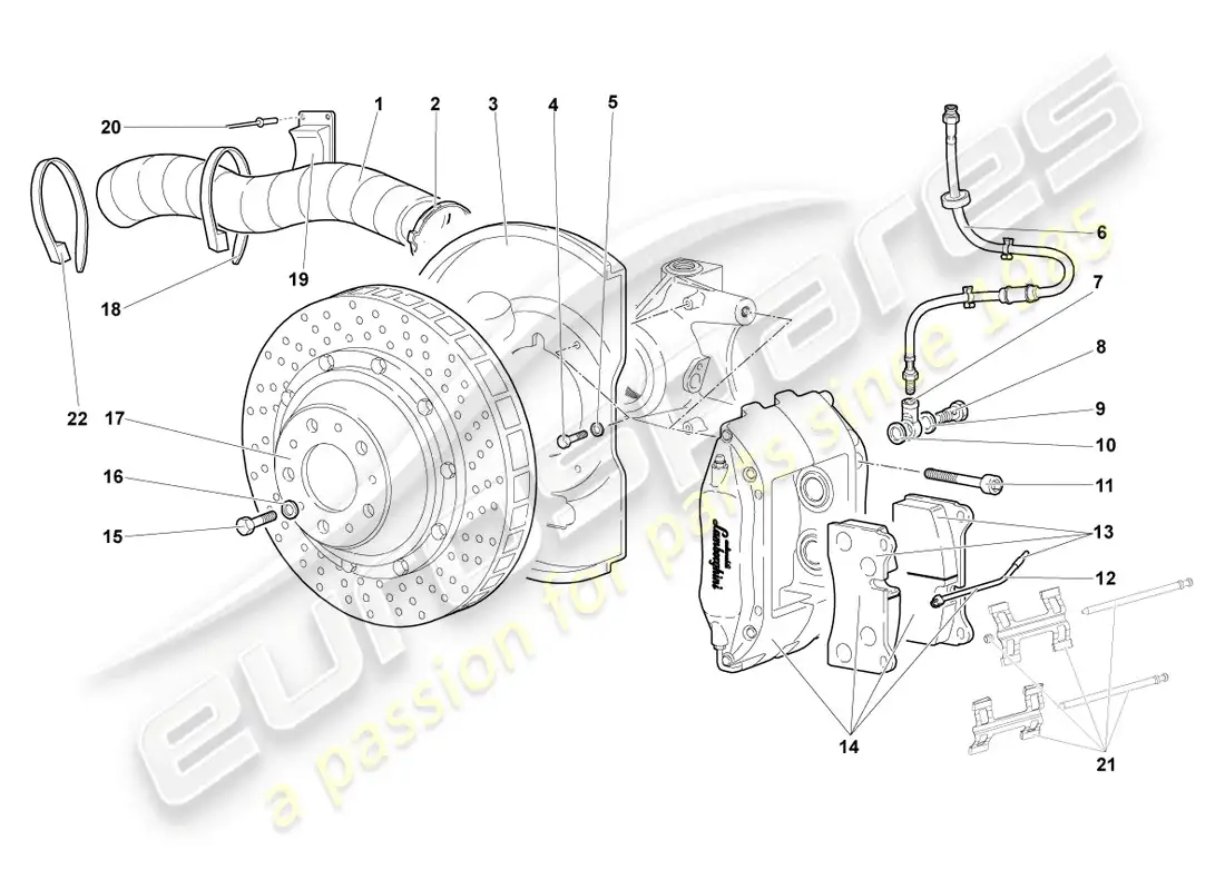 lamborghini murcielago coupe (2003) disc brake front parts diagram