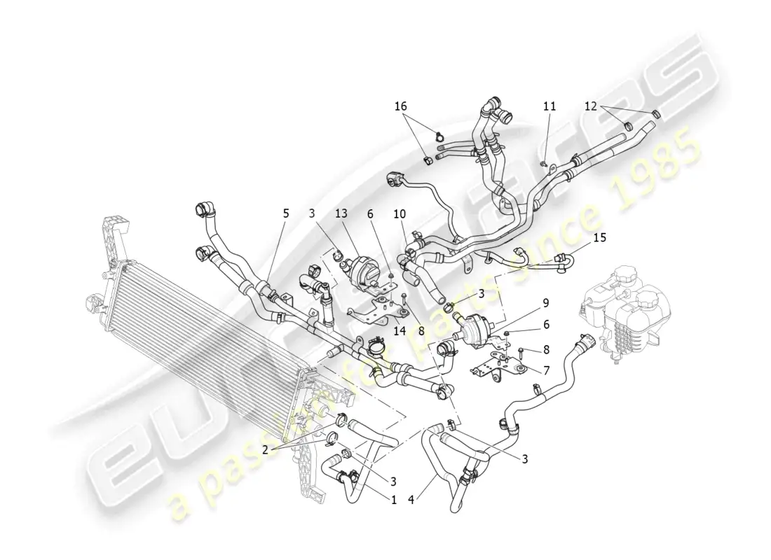 maserati levante gt (2022) cooling system: nourice and lines parts diagram