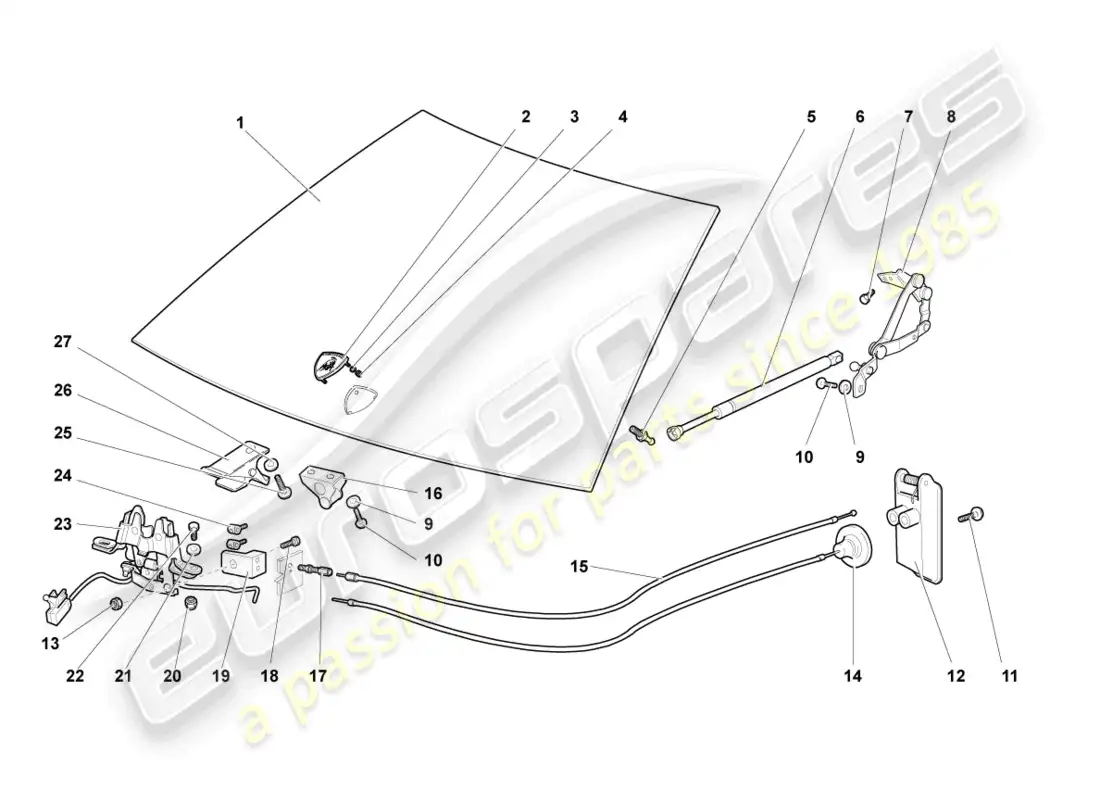 lamborghini murcielago coupe (2002) bonnet parts diagram