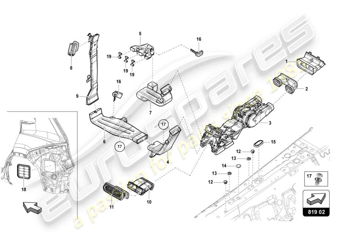 lamborghini urus performante (2023) vent rear center part diagram