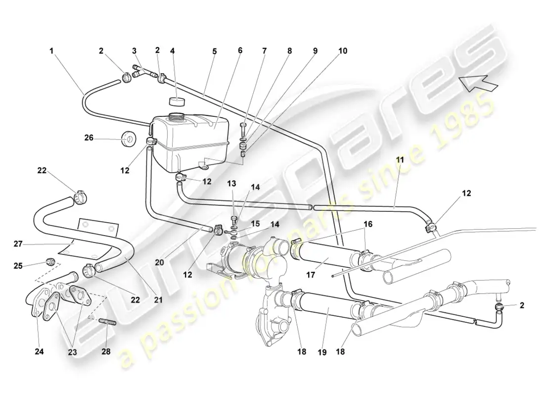 lamborghini murcielago coupe (2004) coolant cooling system parts diagram