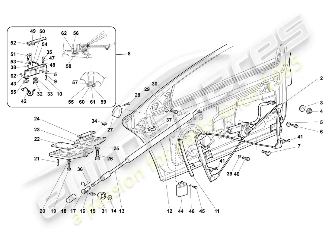 lamborghini murcielago coupe (2003) window regulator parts diagram