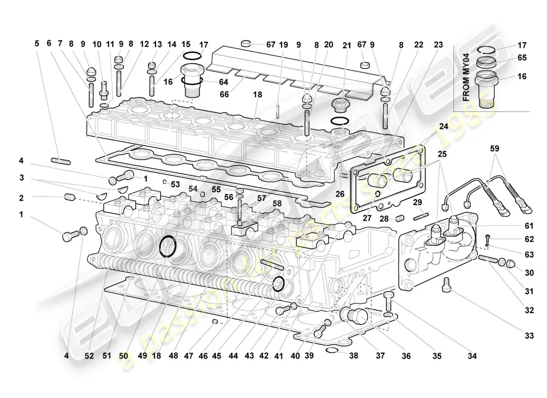 lamborghini murcielago coupe (2003) cylinder head left parts diagram