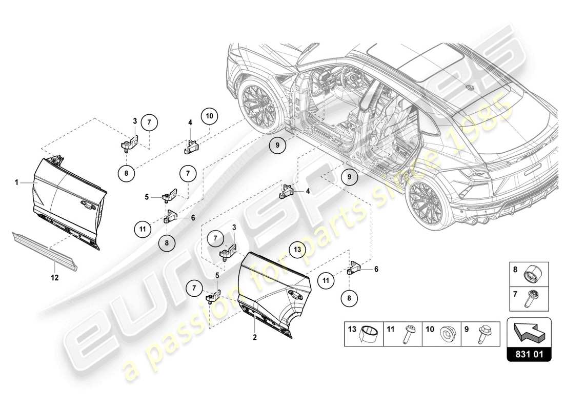 lamborghini urus (2019) door part diagram