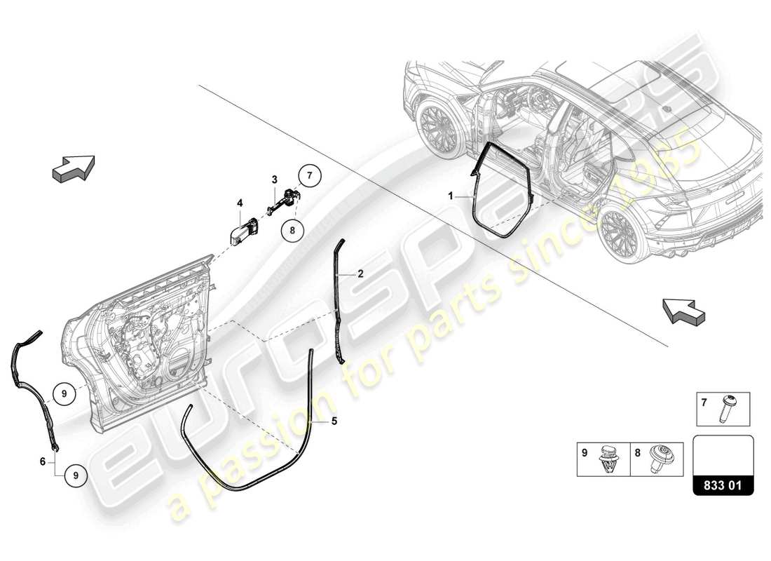 lamborghini urus performante (2023) door seal rear part diagram