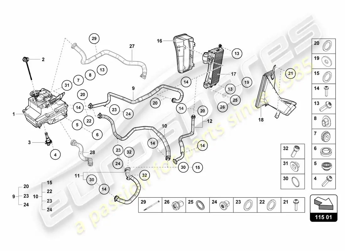 lamborghini lp600-4 zhong coupe (2016) hydraulic system and fluid container with connect. pieces parts diagram