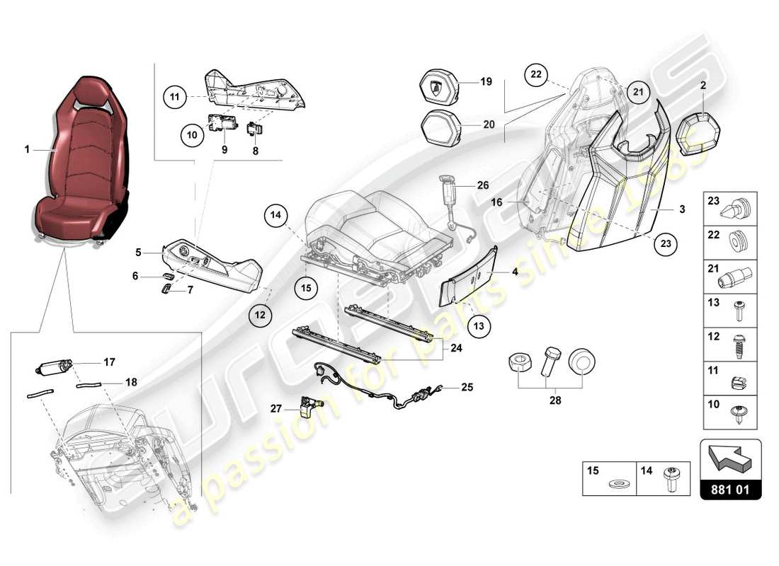 lamborghini ultimae roadster (2022) comfort seat parts diagram