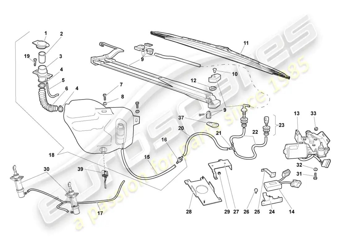 lamborghini murcielago coupe (2003) windshield wiper parts diagram