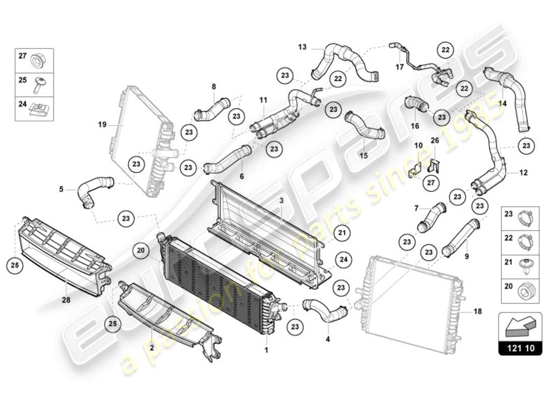 lamborghini 2022 (evo coupe) cooler for coolant part diagram