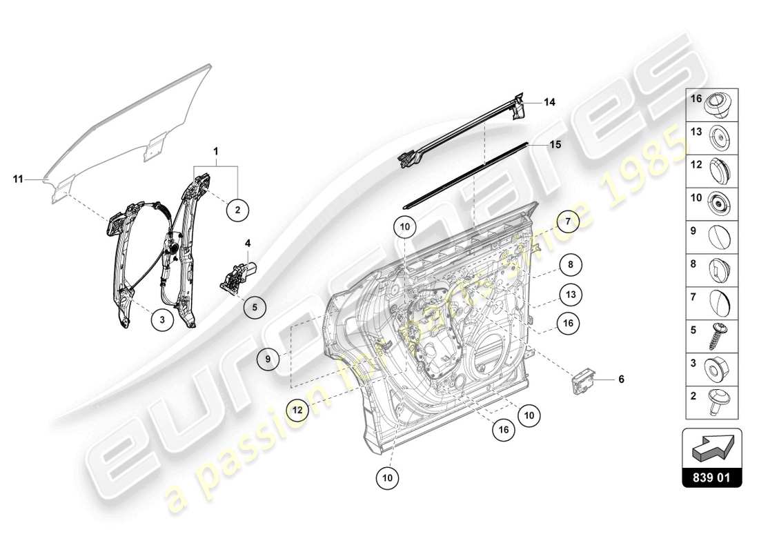 lamborghini urus performante (2023) window regulator with motor part diagram