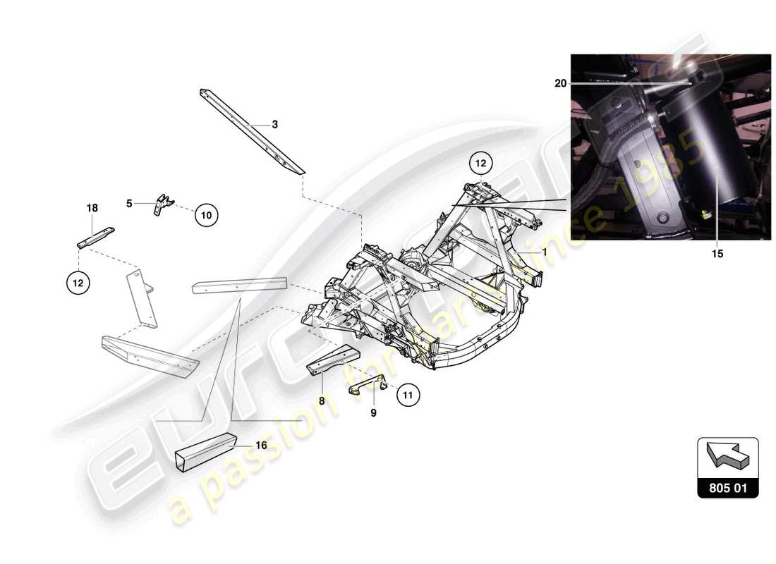 lamborghini 2022 (super trofeo evo 2) rear frame inner elements part diagram