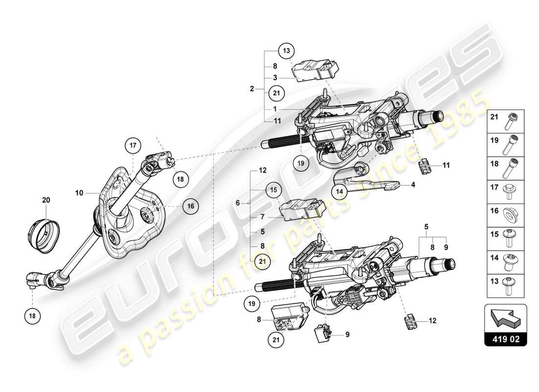 lamborghini urus performante (2023) steering column with attachment parts part diagram