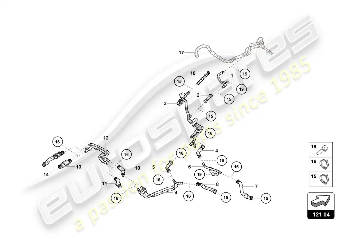 lamborghini performante coupe (2020) coolant hoses and pipes parts diagram