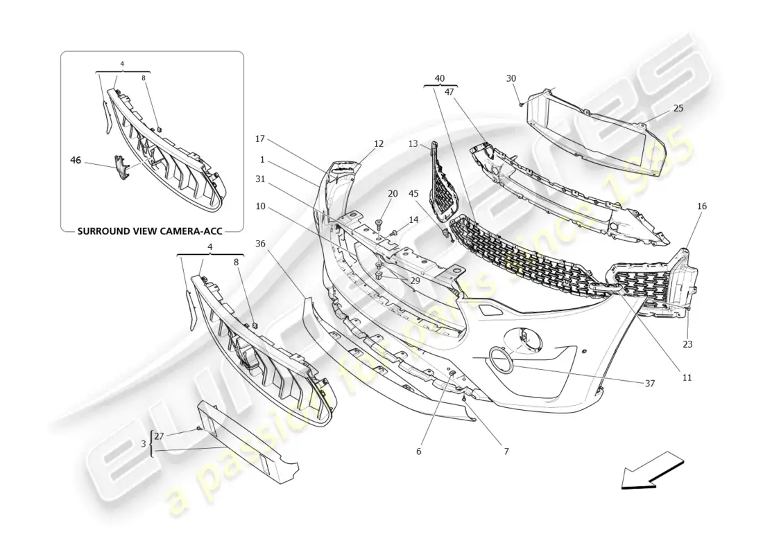 maserati levante (2020) front bumper parts diagram