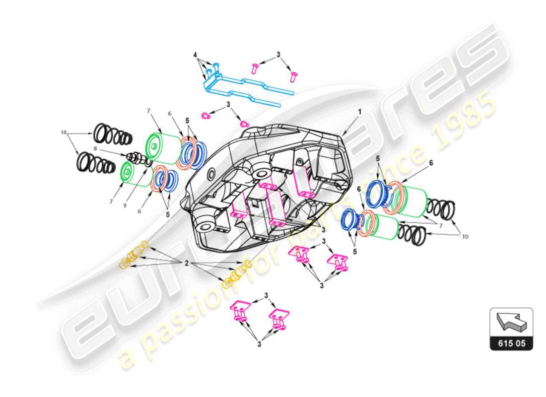 lamborghini 2022 (super trofeo evo 2) rear brake caliper part diagram