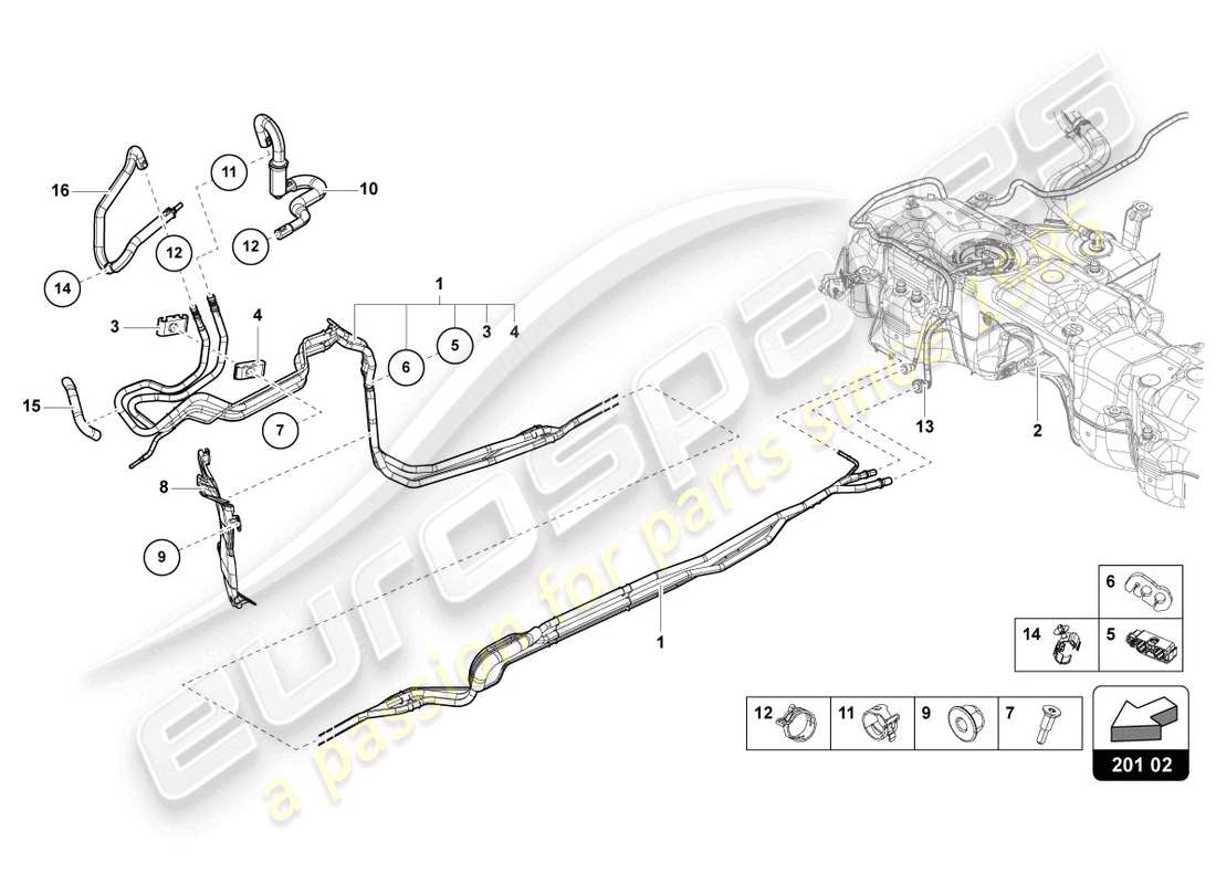 lamborghini urus (2022) 1 set fuel pipes parts diagram