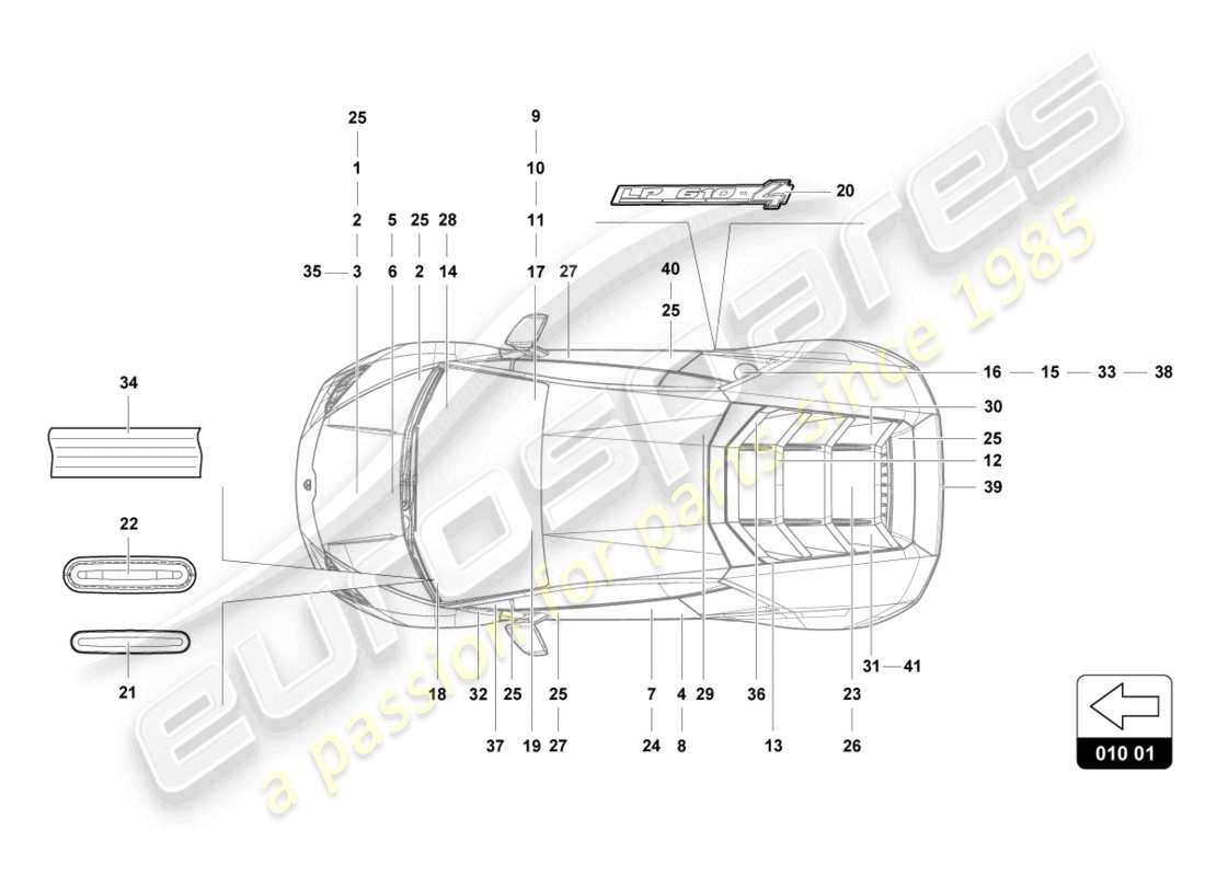 lamborghini evo spyder (2022) inscriptions/lettering part diagram