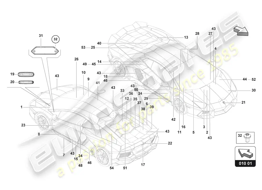 lamborghini lp700-4 coupe (2016) type plates parts diagram