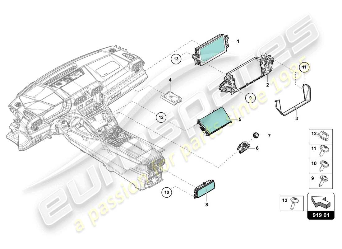 lamborghini urus (2020) multimedia equipment parts diagram