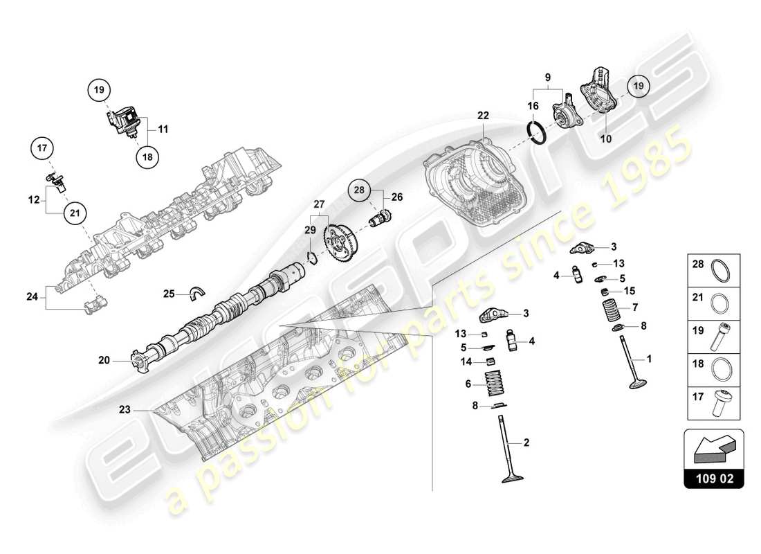 lamborghini urus (2021) camshaft, valves parts diagram