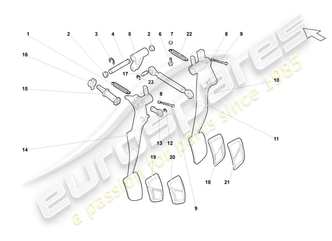 lamborghini superleggera (2008) brake and accel. lever mech. part diagram