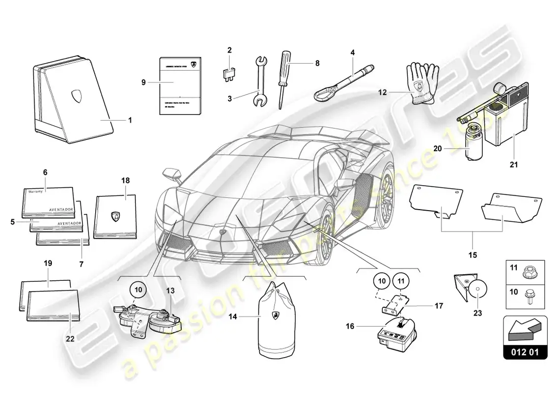 lamborghini lp700-4 coupe (2014) vehicle tools parts diagram