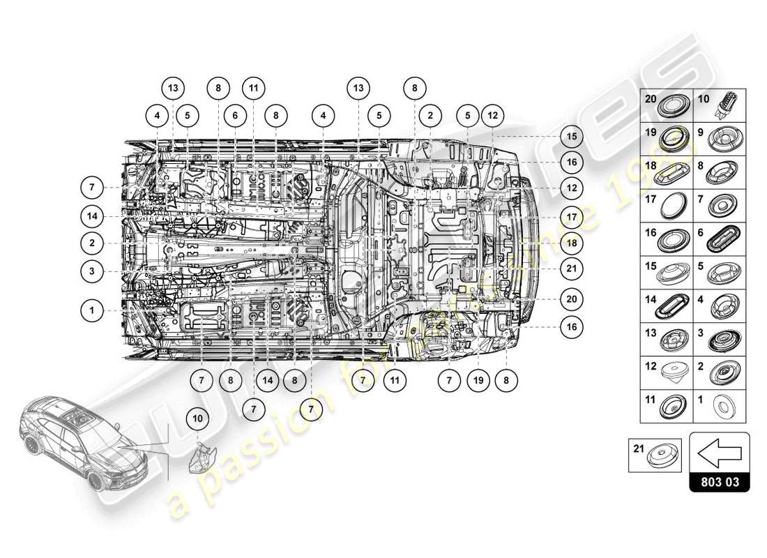 lamborghini urus (2021) sealing plug set parts diagram