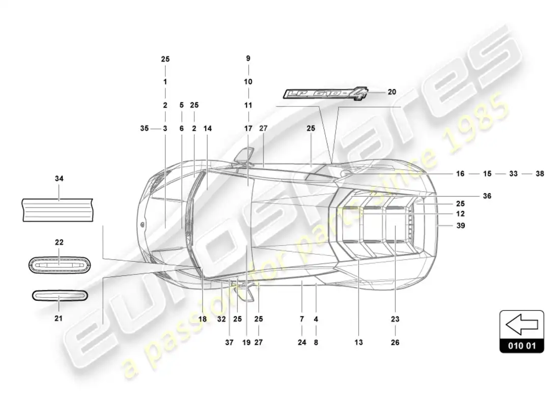 lamborghini lp610-4 coupe (2018) inscriptions/lettering parts diagram