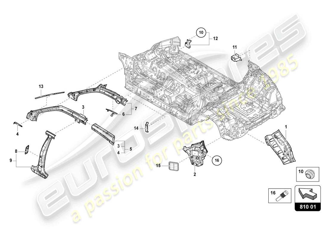 lamborghini urus performante (2023) side panel, inner side part diagram