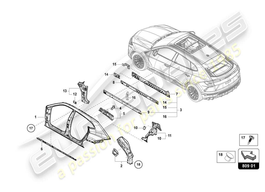 lamborghini urus (2021) body left parts diagram