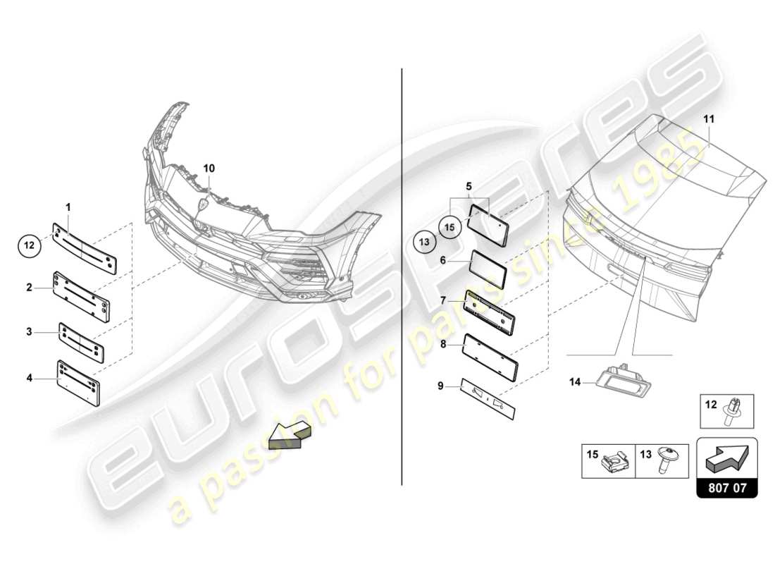 lamborghini urus performante (2023) licence plate holder part diagram