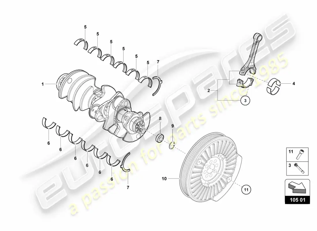 lamborghini lp600-4 zhong coupe (2016) crankshaft with bearings parts diagram