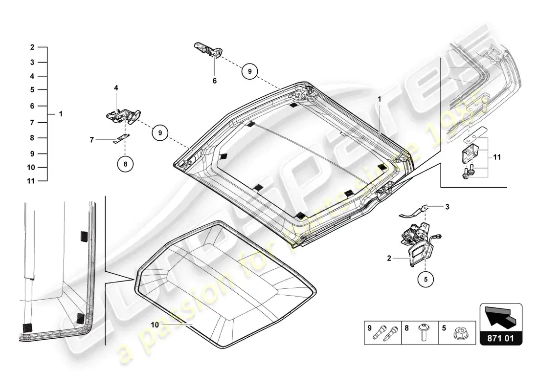lamborghini lp700-4 roadster (2016) cabrio roof parts diagram