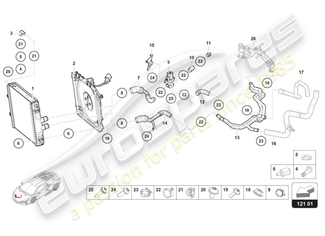 lamborghini revuelto coupe (2024) coolant cooling system water system part diagram