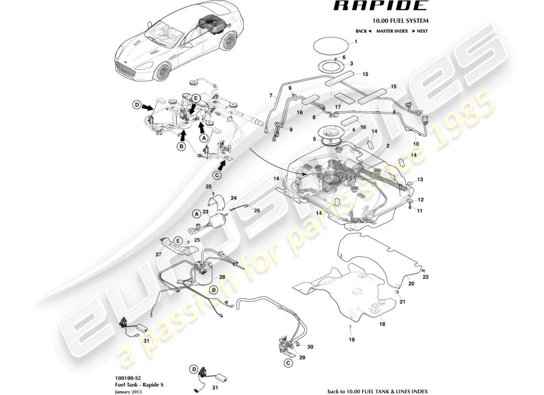 a part diagram from the aston martin rapide (2018) parts catalogue