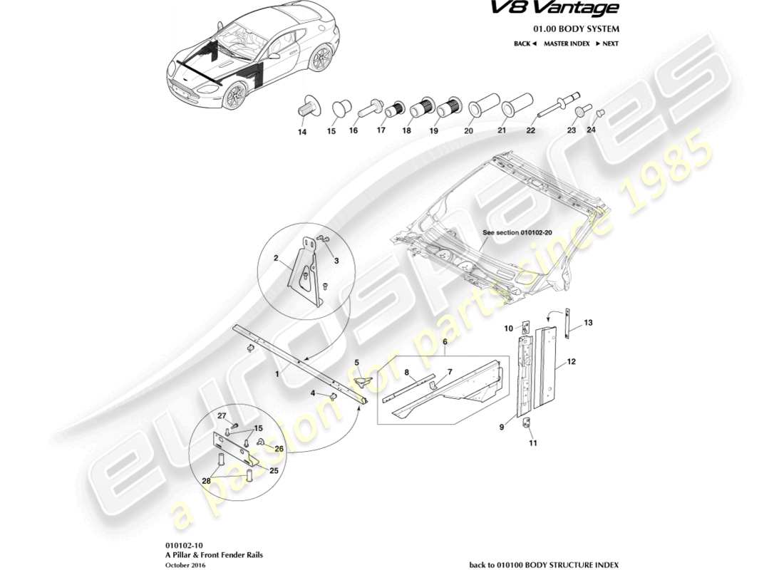 a part diagram from the aston martin v8 vantage (2018) parts catalogue