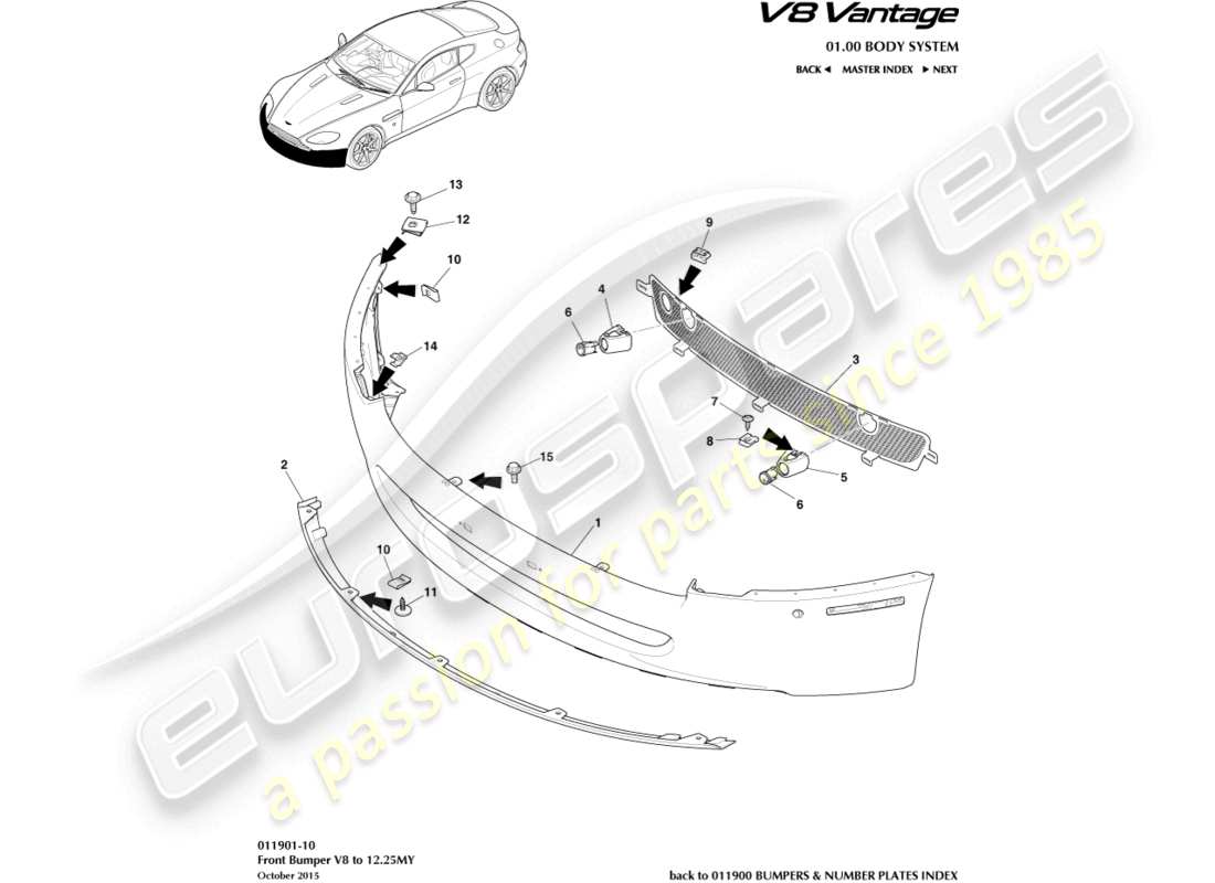 a part diagram from the Aston Martin V8 Vantage (2012) parts catalogue