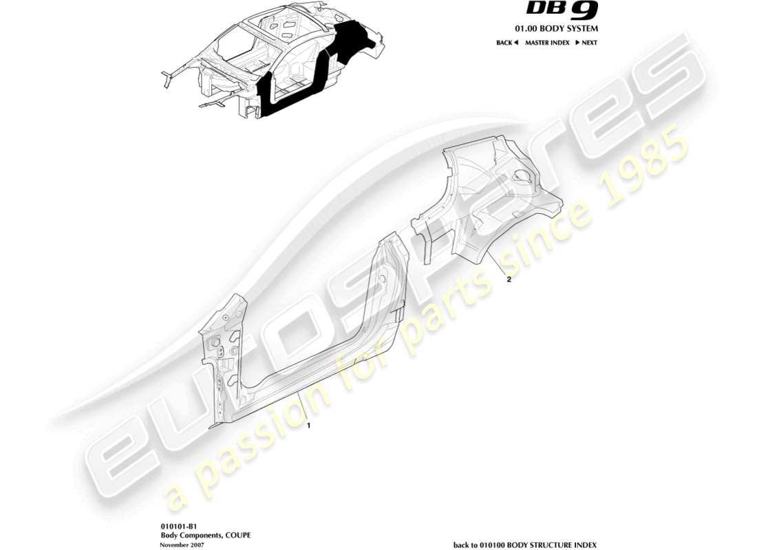 aston martin db9 (2004) body components, coupe part diagram