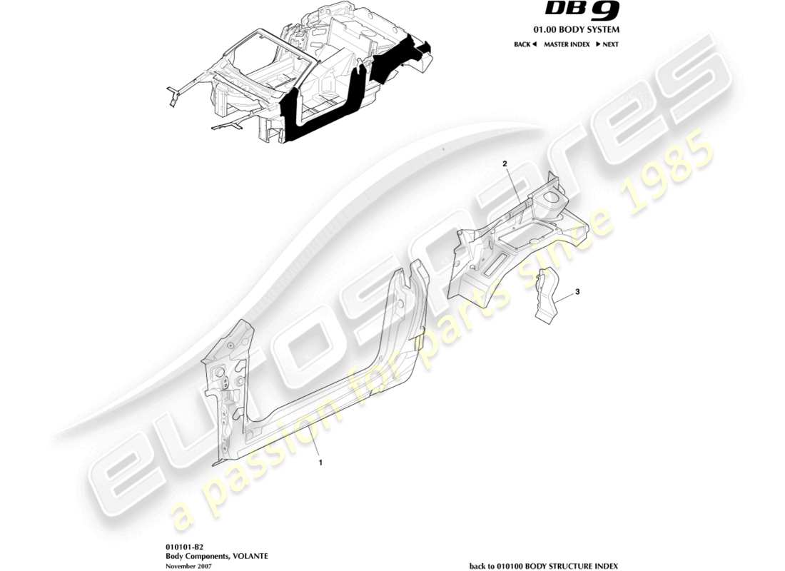 aston martin db9 (2004) body components, colante part diagram