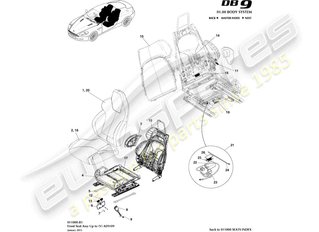 aston martin db9 (2004) front seat to (v) a09109 part diagram