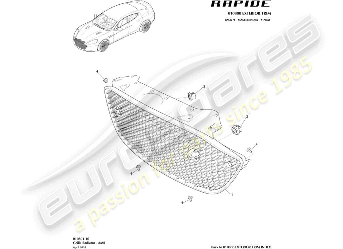 aston martin rapide (2010) radiator grille, amr part diagram