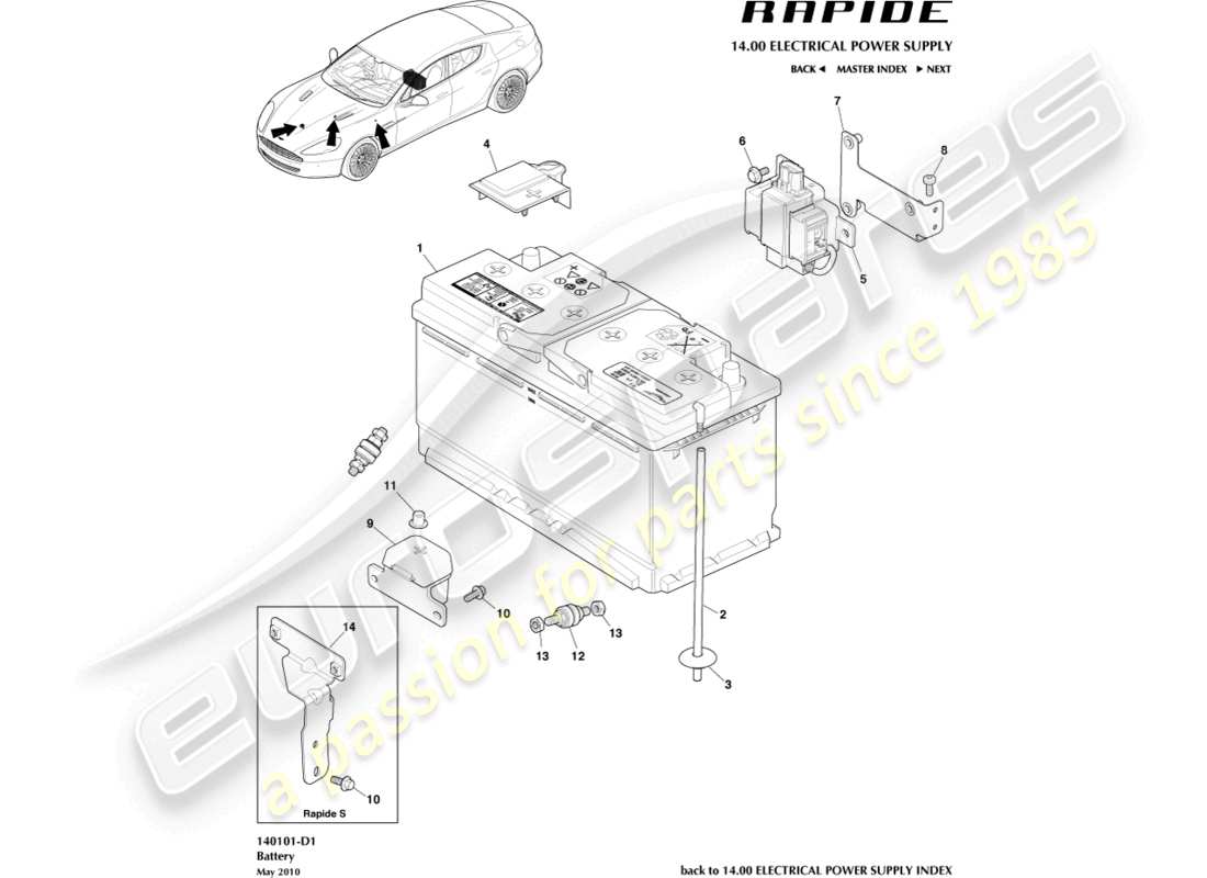 aston martin rapide (2017) battery part diagram